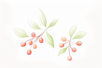 Wall Mural - Delicate illustration of berry branches with green leaves, perfect for nature-themed designs and botanical decor.