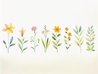Poster - a collection of vibrant watercolor flowers and leaves, showcasing natural beauty and artistic design