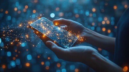 Wall Mural - Smartphone with Connected Network and Bright Lights