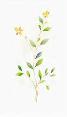 Wall Mural - A delicate illustration of a blooming flower branch with green leaves, perfect for nature-themed design projects.