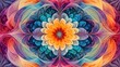 © Sutarto Stock - A colorful abstract floral pattern with a symmetrical design, featuring soft, flowing lines and vibrant hues.