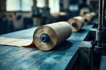 Wall Mural - Close-up of a Large Roll of Paper in a Factory Setting