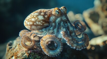 Poster - A Spotted Octopus Perched on a Coral Reef