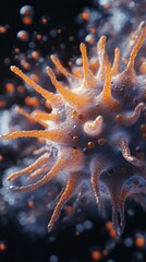 Close-up of orange sea urchin spines with glowing tips, underwater marine life. Abstract nature macro photography concept