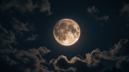 Naklejka na meble A supermoon rising, appearing larger than usual in the night sky, with clouds drifting across it.