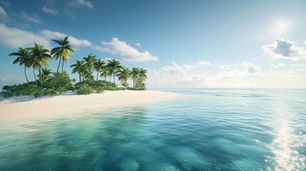 Wall Mural - a serene tropical island with palm trees under a bright sky and calm turquoise waters invites relaxa