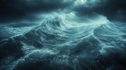 stormy ocean waves under a dark cloudy sky