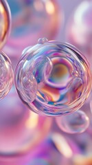 Poster - iridescent soap bubbles on pastel background
