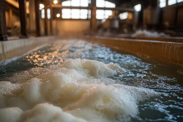 Wall Mural - Foamy Water Flowing Through a Concrete Channel