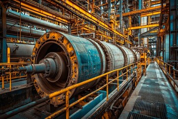 Industrial Machine in a Metal Factory with Yellow Beams