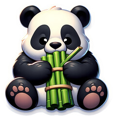 Sticker - Cute Cartoon Panda Eating Bamboo