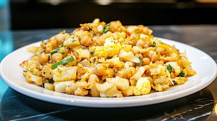 Wall Mural - Plate of Cauliflower and Chickpea Curry, Featuring a Hearty and Flavorful Vegan Dish Perfect for Culinary Presentations and Food Photography