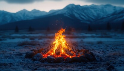 Poster - Campfire in the Snowy Mountains