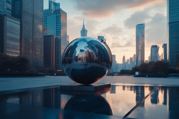 Minimalist cityscape featuring a globe, symbolizing urban sustainability and environmental awareness