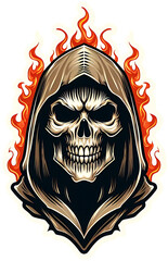 Canvas Print - Flaming Skull in a Hood, Dark and Mysterious Illustration