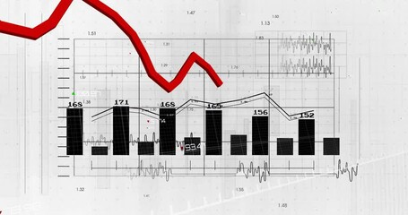 Poster - Animation of red line and financial data processing over statistics