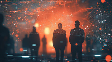 Poster - Two businessmen standing with geometric network representing global business connections