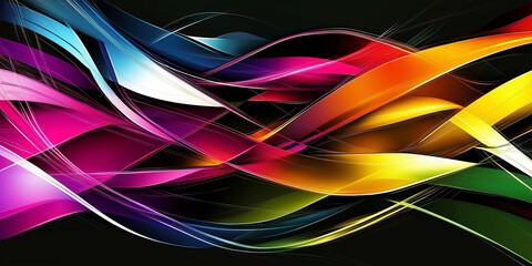 Poster - Colorful abstract waves flowing on black background