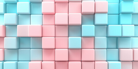 Poster - Abstract wall made of pink and blue cubes forming a geometric pattern