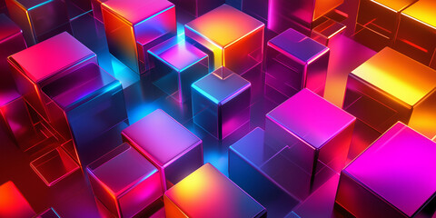 Poster - Many colorful cubes are standing on a reflective surface