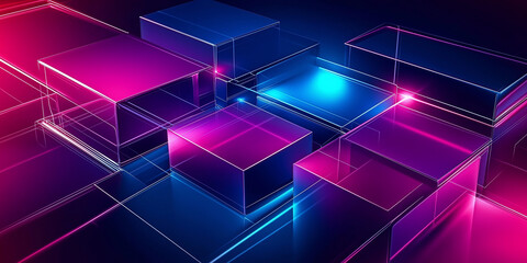 Poster - Abstract 3d geometric cubes glowing in vibrant neon colors