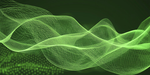 Aufkleber - Green abstract wave mesh flowing on dark background