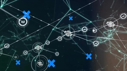 Poster - Animation of network of connections with icons over clouds and blue crosses and brain