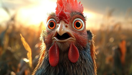 Wall Mural - Surprised Hen in Golden Sunset