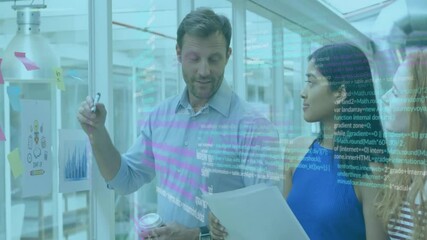 Poster - Animation of data processing over diverse colleagues discussing work in office