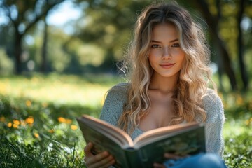 Sticker - Woman Reading Book in a Park