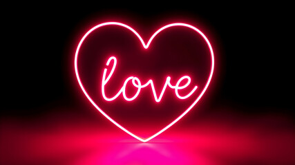 Wall Mural - Glowing neon heart on a dark background, symbolizing love and connection, romantic glowtime, vibrant and heartfelt.