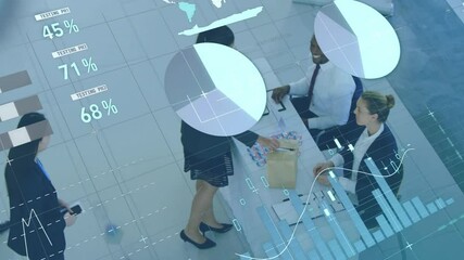 Poster - Animation of financial data processing over diverse colleagues working in office