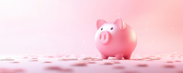 Pink piggy bank on a soft pink