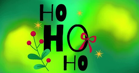 Wall Mural - Animation of ho ho ho text over shapes on green background at christmas