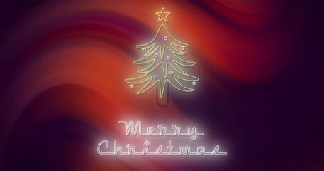 Poster - animation of merry christmas text over orange lines on black background