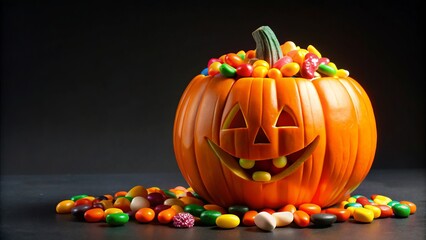 A black background provides the perfect contrast for a brilliant orange pumpkin, spilling over with a rainbow of