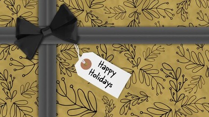 Canvas Print - Animation of happy holidays text on tag over christmas present with black ribbon