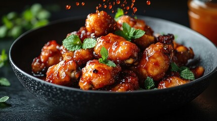 Wall Mural - Delicious Glazed Chicken Wings with Mint