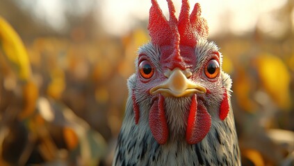 Wall Mural - Close-up Portrait of a Curious Rooster