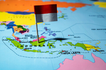 A map of Indonesia with an Indonesian flag on it