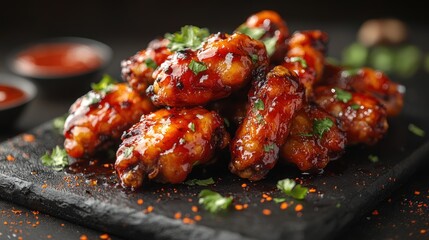 Wall Mural - Delicious Spicy Glazed Chicken Wings