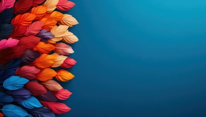 Wall Mural - vibrant arrangement of colorful leaves against a smooth blue background, perfect for nature and desi