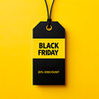 © Vero Dibe - Paper Black Friday label in yellow background . Tag for promotional sale