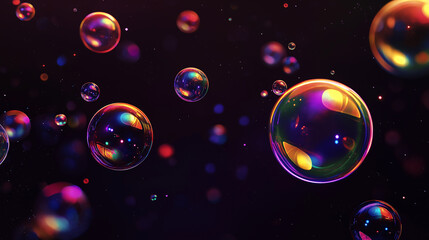 Aufkleber - Colorful soap bubbles floating on a black background