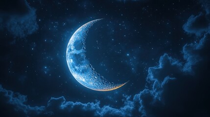 Poster - Crescent Moon and Stars in the Night Sky