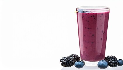 Wall Mural - an irresistible berry smoothie made with blueberries and blackberries in a tall glass transparent background