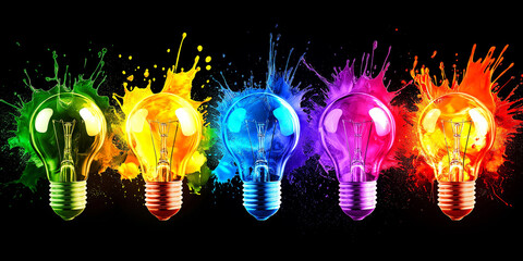 Poster - Colorful light bulbs exploding with creative inspiration