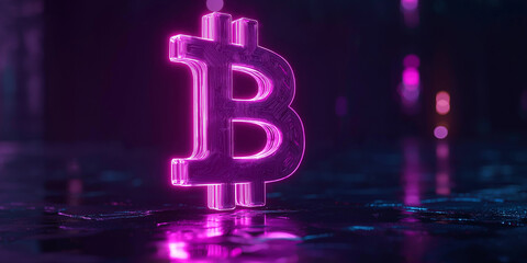 Poster - Glowing bitcoin symbol reflecting on the ground at night