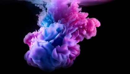 magic mixing of color cloud of silky ink in water isolated on black background colorful ink in water ink drop purple blue pink