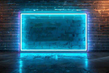 Poster - 3d render, neon light, brick wall, neon light background - Generated AI